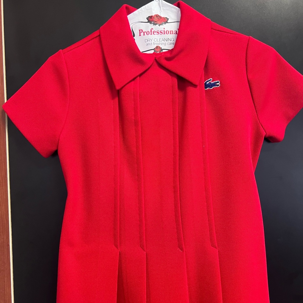 Vintage Chemise Lacoste Polo Dress Size 12/14 Red And Navy Blue Matching Belts - Picture 2 of 16